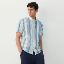 Load image into Gallery viewer, Light Blue/Denim Blue Short Sleeve With Button Down Collar Stripe Easy Iron Oxford Shirt
