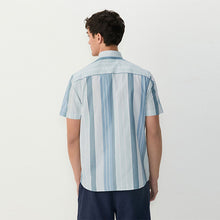 Load image into Gallery viewer, Light Blue/Denim Blue Short Sleeve With Button Down Collar Stripe Easy Iron Oxford Shirt
