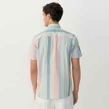 Load image into Gallery viewer, Blue/Pink/Green Pastel Short Sleeve With Button Down Collar Stripe Easy Iron Oxford Shirt
