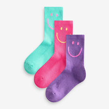 Load image into Gallery viewer, Pink, Purple and Teal Blue Character Cotton Rich Cushioned Sole Ankle Socks 3 Pack

