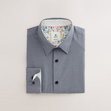 Load image into Gallery viewer, Navy Regular Fit Smart Cotton Rich Trimmed Textured Shirt
