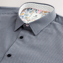 Load image into Gallery viewer, Navy Regular Fit Smart Cotton Rich Trimmed Textured Shirt
