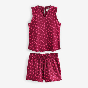 Berry Heart 100% Cotton Frill Vest Short Set Pyjamas