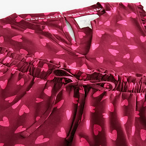 Berry Heart 100% Cotton Frill Vest Short Set Pyjamas