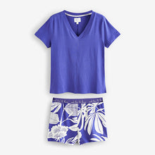 Load image into Gallery viewer, Cobalt Blue Leaf Short Set Pyjamas
