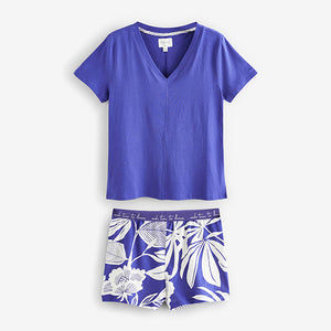 Cobalt Blue Leaf Short Set Pyjamas