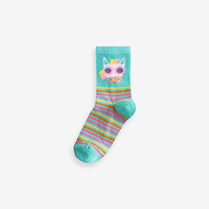 Pink, Purple and Green 4 Pack Cotton Rich Character Ankle Socks