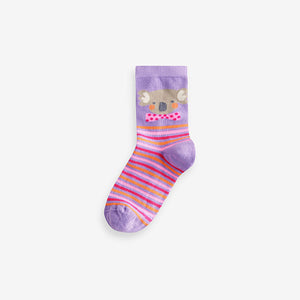 Pink, Purple and Green 4 Pack Cotton Rich Character Ankle Socks