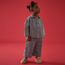 Load image into Gallery viewer, Blue Ticking Stripe 100% Cotton Shirt And Trousers Set (3mths-6yrs)
