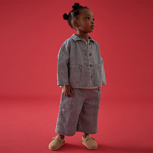 Blue Ticking Stripe 100% Cotton Shirt And Trousers Set (3mths-6yrs)