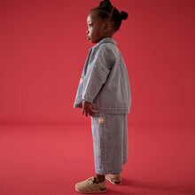Load image into Gallery viewer, Blue Ticking Stripe 100% Cotton Shirt And Trousers Set (3mths-6yrs)
