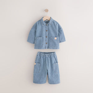 Blue Ticking Stripe 100% Cotton Shirt And Trousers Set (3mths-6yrs)