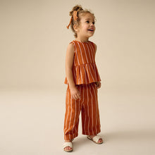 Load image into Gallery viewer, Rust Orange Stripe 100% Cotton Blouse And Trousers Co-Ord Set (3mths-6yrs)

