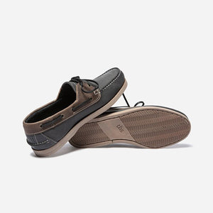 Men's Boat Shoes Navy and Beige Leather
