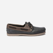 Load image into Gallery viewer, Men&#39;s Boat Shoes Navy and Beige Leather
