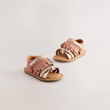 Load image into Gallery viewer, Tan Brown Suede Fringe Sandals
