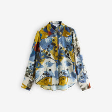 Load image into Gallery viewer, Abstract Blue Print Long Sleeve Button Down Shirt

