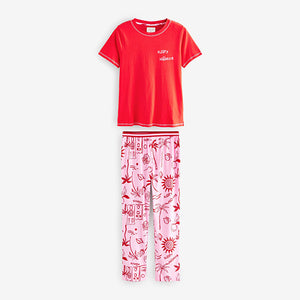 Red 100% Cotton Short Sleeve Pyjamas