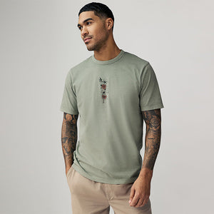 Green Tattoo Print Regular Fit Graphic Print T-Shirt