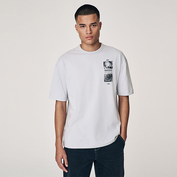 Light Grey Relaxed Fit Graphic Print T-Shirt