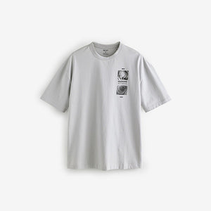 Light Grey Relaxed Fit Graphic Print T-Shirt