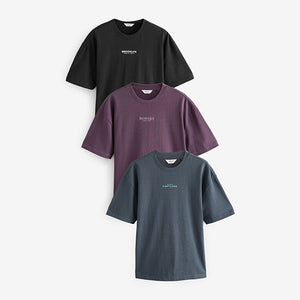 Purple/Blue/Black Relaxed Fit Graphic Print Heavyweight T-Shirt