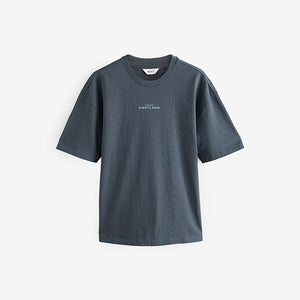 Purple/Blue/Black Relaxed Fit Graphic Print Heavyweight T-Shirt