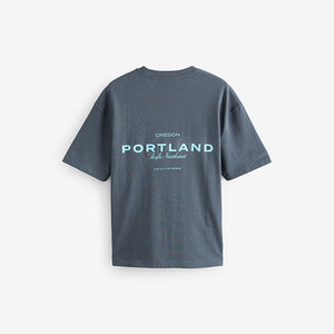 Purple/Blue/Black Relaxed Fit Graphic Print Heavyweight T-Shirt