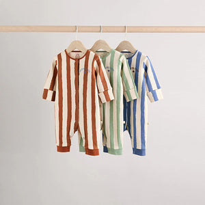 Cream/Blue Baby Footless Sleepsuits 3 Pack