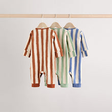 Load image into Gallery viewer, Cream/Blue Baby Footless Sleepsuits 3 Pack
