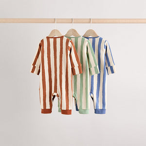 Cream/Blue Baby Footless Sleepsuits 3 Pack