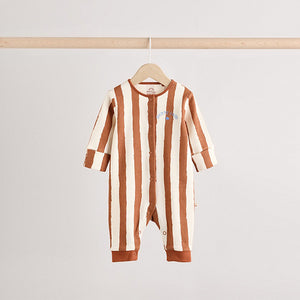 Cream/Blue Baby Footless Sleepsuits 3 Pack