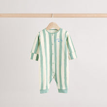 Load image into Gallery viewer, Cream/Blue Baby Footless Sleepsuits 3 Pack
