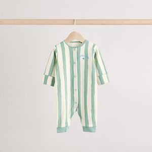 Cream/Blue Baby Footless Sleepsuits 3 Pack