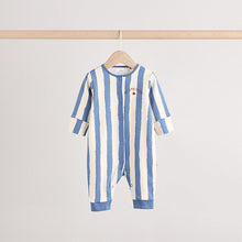 Load image into Gallery viewer, Cream/Blue Baby Footless Sleepsuits 3 Pack
