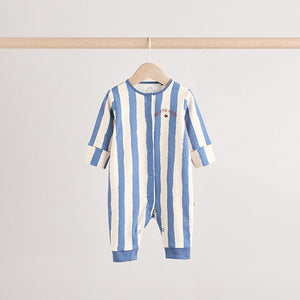 Cream/Blue Baby Footless Sleepsuits 3 Pack