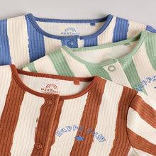 Load image into Gallery viewer, Cream/Blue Baby Footless Sleepsuits 3 Pack
