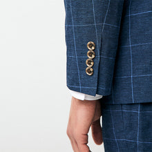 Load image into Gallery viewer, Navy Linen Blend Check Slim Suit Jacket
