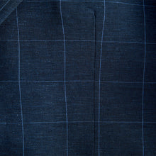 Load image into Gallery viewer, Navy Linen Blend Check Slim Suit Jacket
