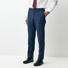 Load image into Gallery viewer, Navy Slim Linen Blend Check Suit Trousers
