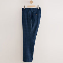 Load image into Gallery viewer, Navy Slim Linen Blend Check Suit Trousers
