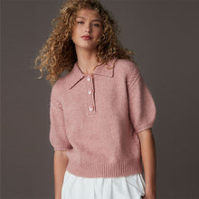 Load image into Gallery viewer, Pink Blush Soft Touch Short Sleeve Knitted Polo Jumper with Wool
