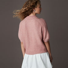Load image into Gallery viewer, Pink Blush Soft Touch Short Sleeve Knitted Polo Jumper with Wool
