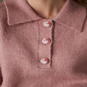 Pink Blush Soft Touch Short Sleeve Knitted Polo Jumper with Wool