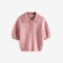 Load image into Gallery viewer, Pink Blush Soft Touch Short Sleeve Knitted Polo Jumper with Wool
