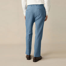 Load image into Gallery viewer, Blue Regular Fit Textured Linen Blend Suit Trousers
