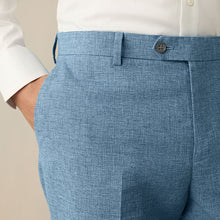 Load image into Gallery viewer, Blue Regular Fit Textured Linen Blend Suit Trousers
