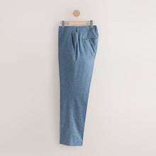 Load image into Gallery viewer, Blue Regular Fit Textured Linen Blend Suit Trousers
