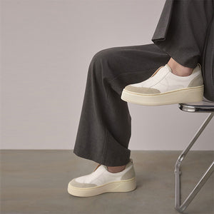 White Slip On Signature Leather Chunky Wedge Platform Trainers