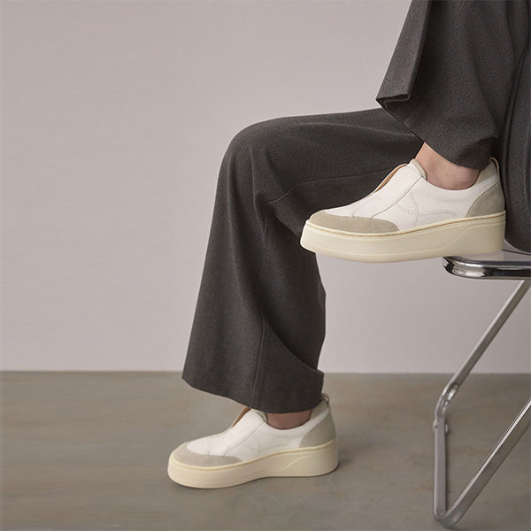 White Slip On Signature Leather Chunky Wedge Platform Trainers